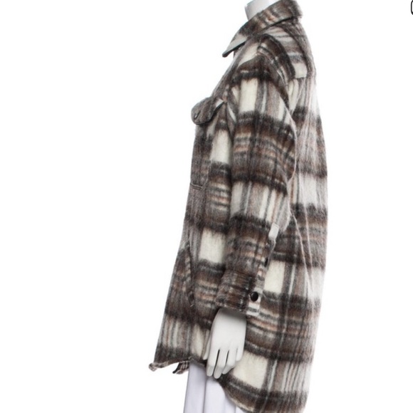The Kooples Plaid Teddy Jacket in Cream and Brown - Picture 2 of 7